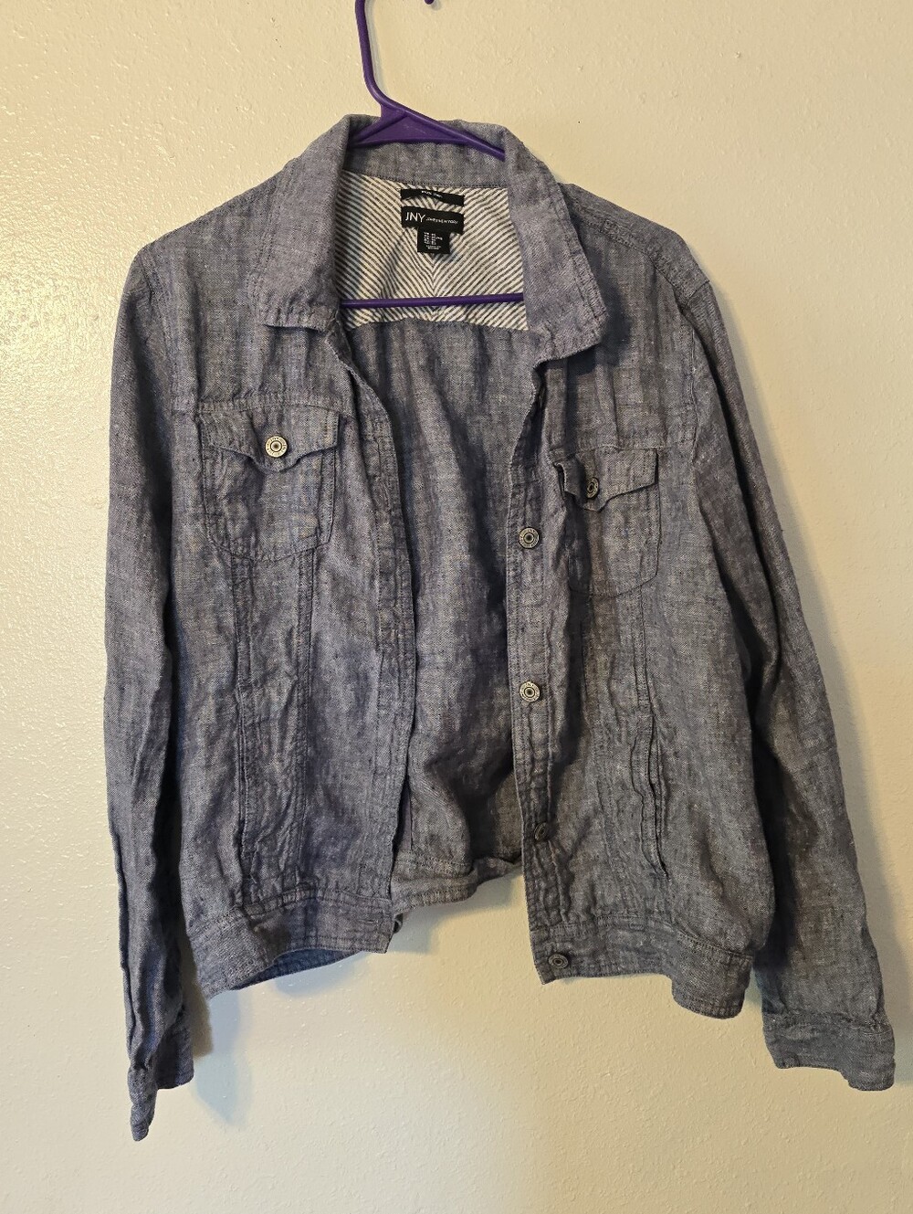 Jones New York JNY Blue 100% Linen Trucker Jacket Shacket Women's Size XL
